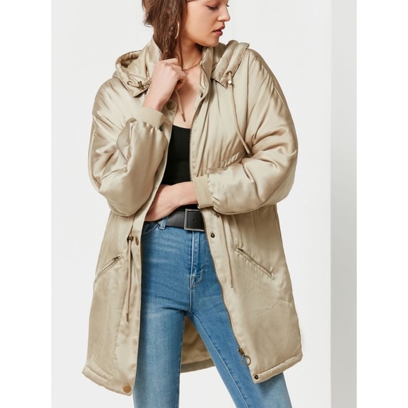 Urban Outfitters Taupe Satin Parka with tie strings - Picture 2 of 4